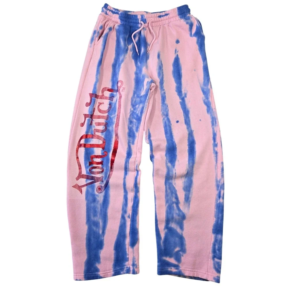 Von Dutch Womens Pink Tie Dye Y2k Sweatpants Size L Bratz Wide Leg Preppy Lounge - Picture 1 of 9
